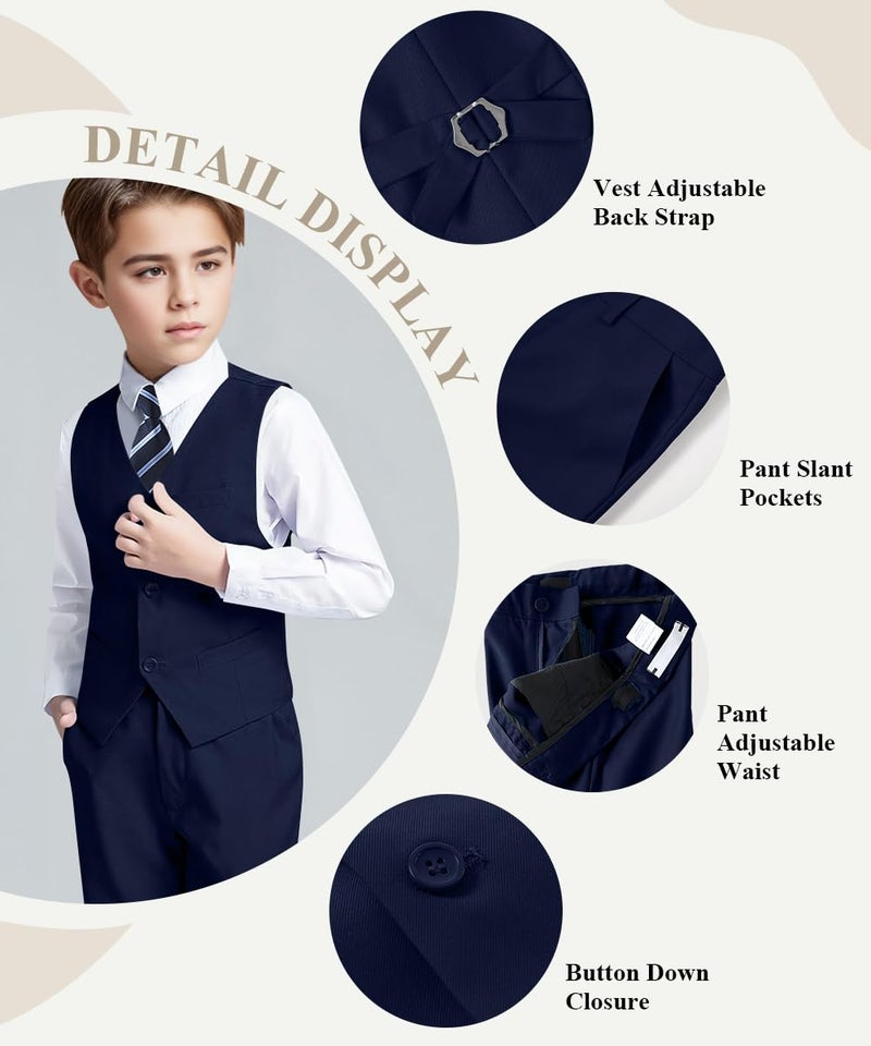 Visaccy Boys Suit,Toddler Formal Suits with Vest Pants Shirt and Tie Navy Suits Size 10 - Image 2